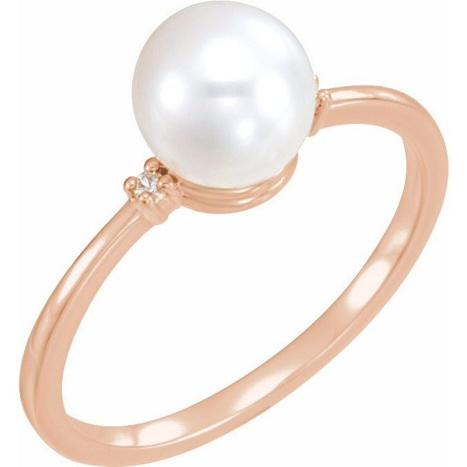 14K Rose Freshwater Cultured Pearl & .025 CTW Diamond Ring