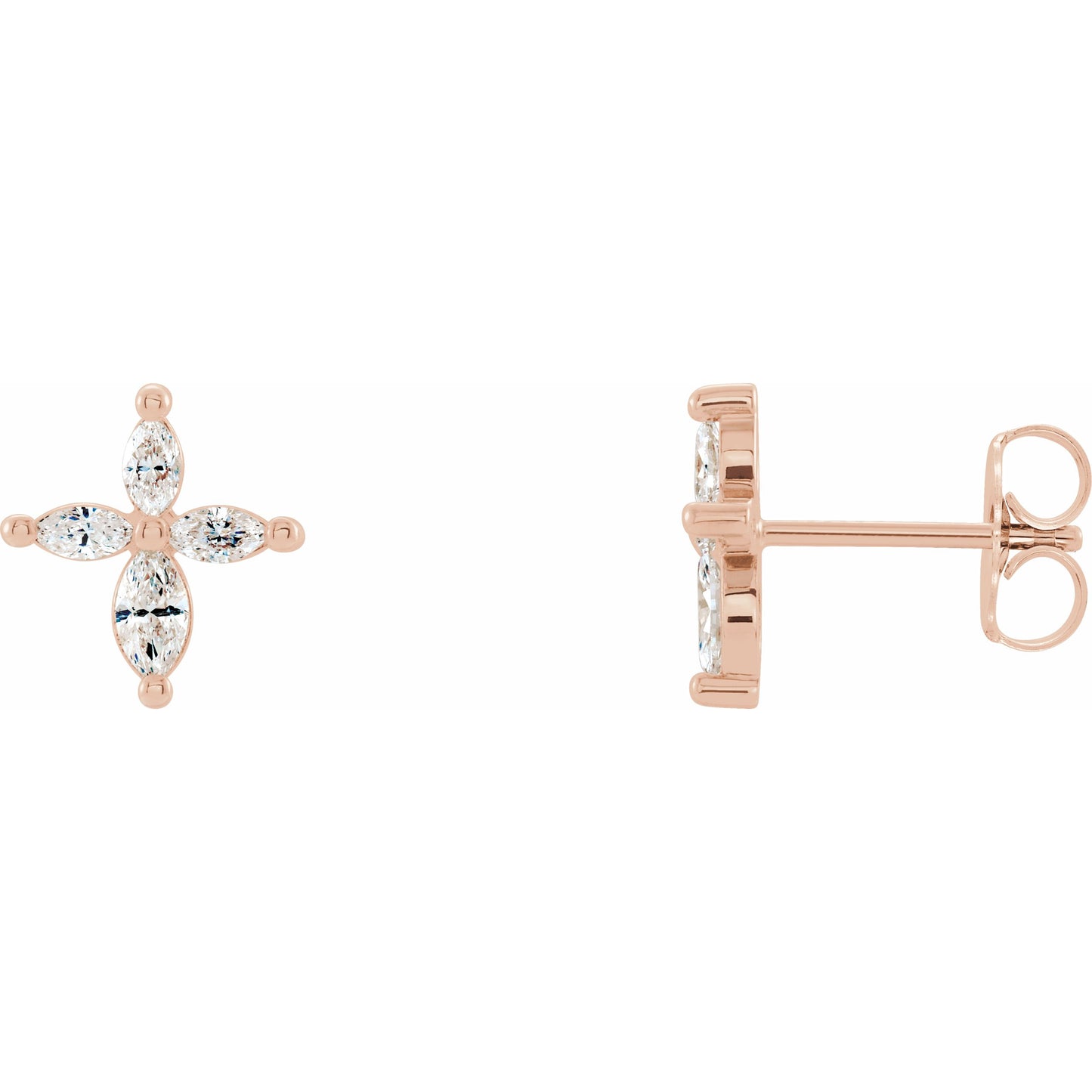 14K Rose 1/3 CTW Diamond Cross Earrings