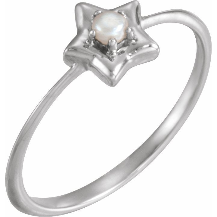 14K White 3 mm Round June Youth Star Birthstone Ring