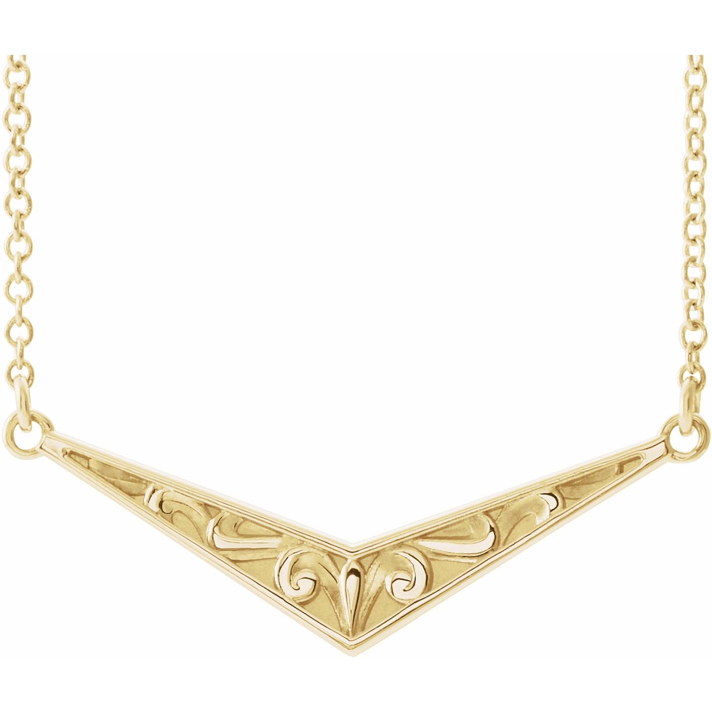 14K Yellow Sculptural V 16 Necklace