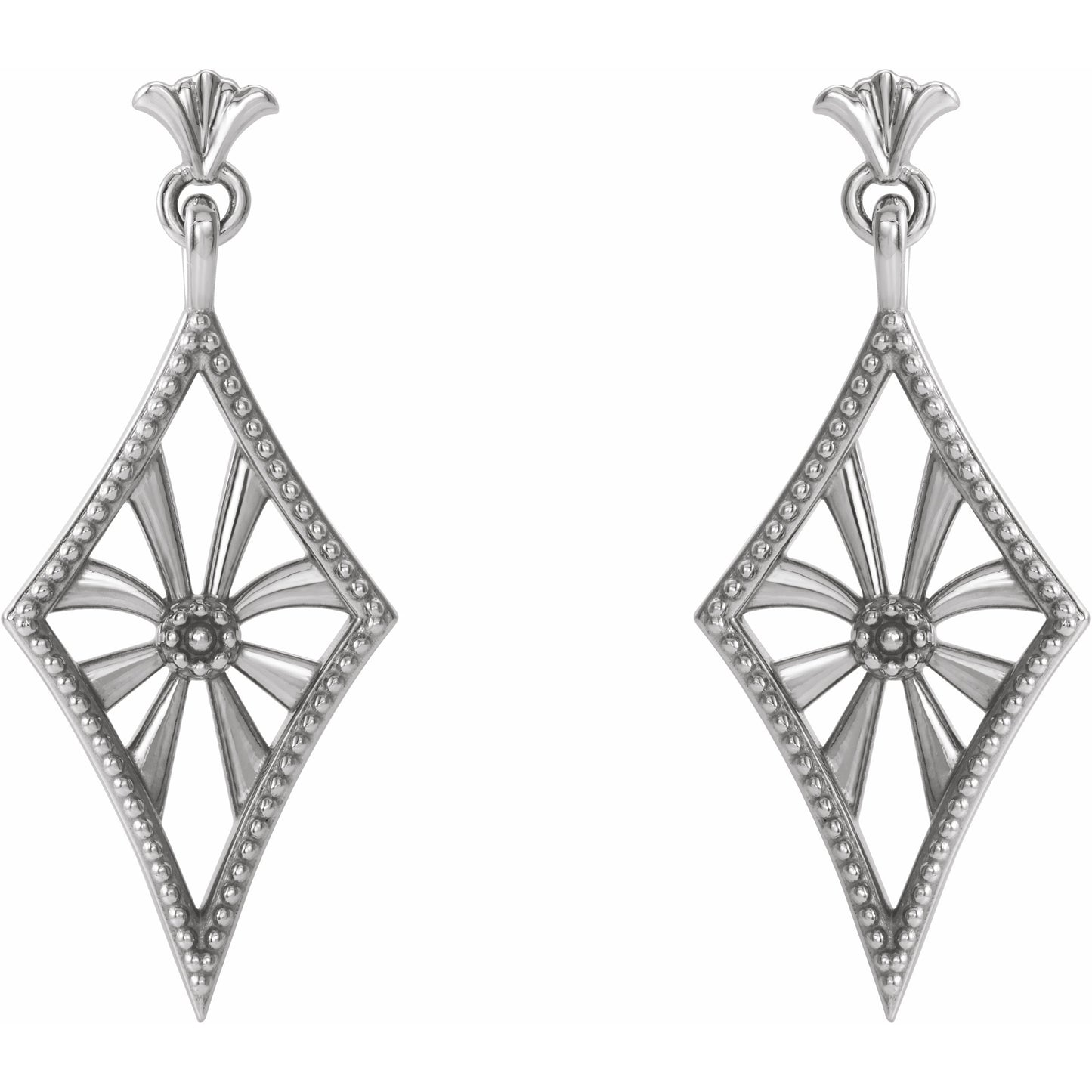 14K White Vintage-Inspired Dangle Earrings