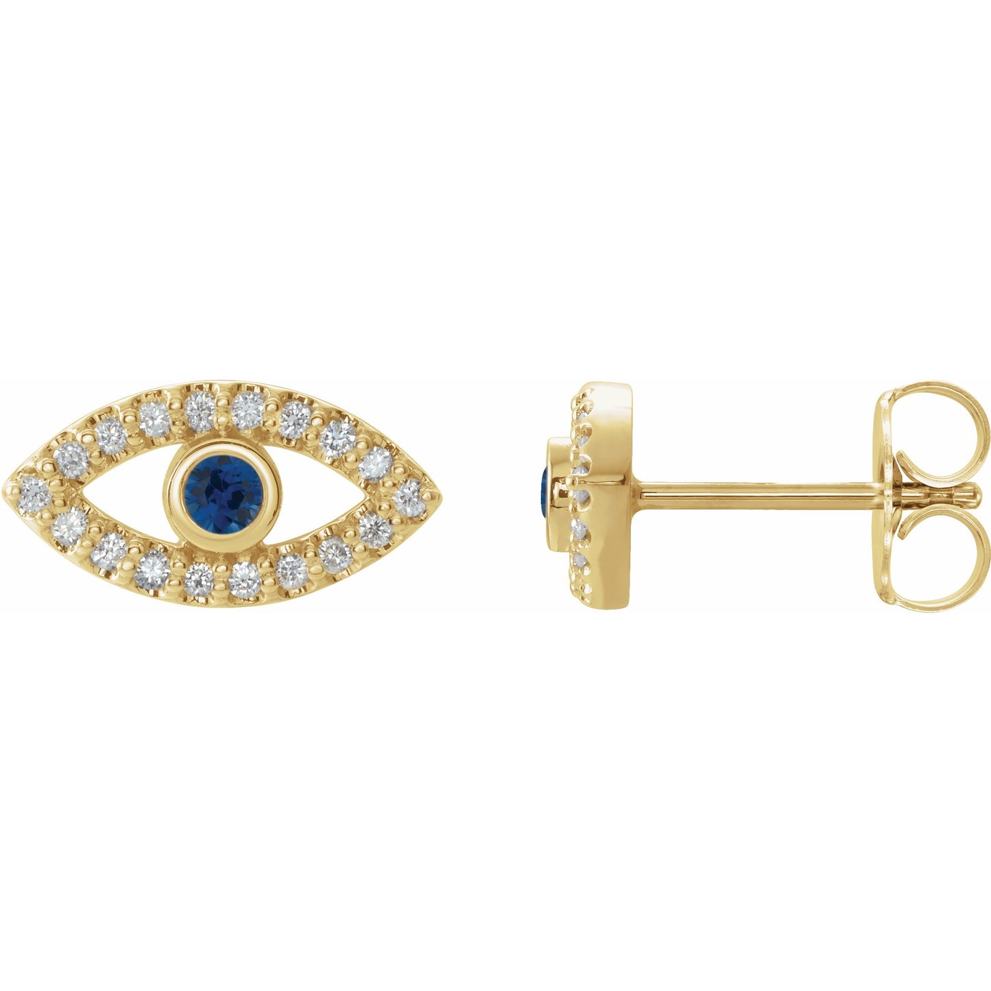 14K Yellow Blue Sapphire & White Sapphire Earrings