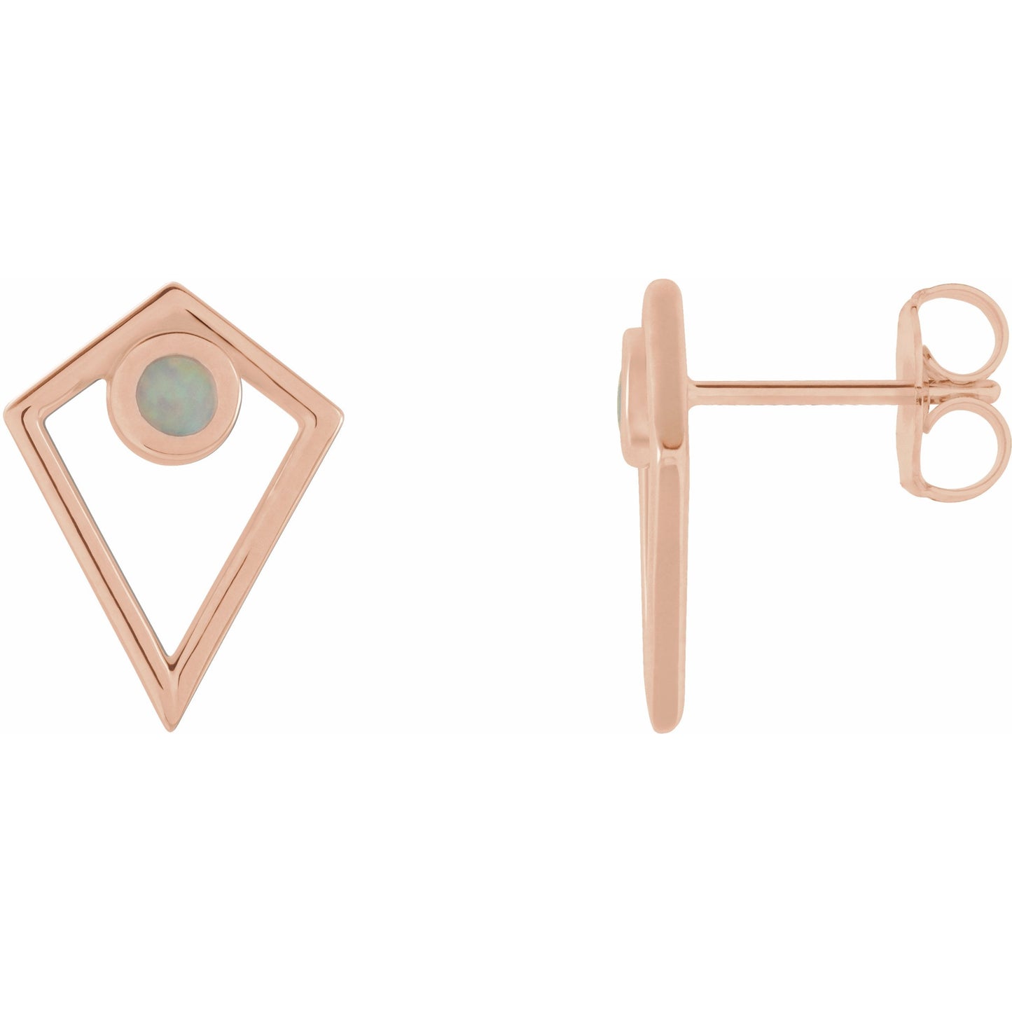 14K Rose Opal Cabochon Pyramid Earrings