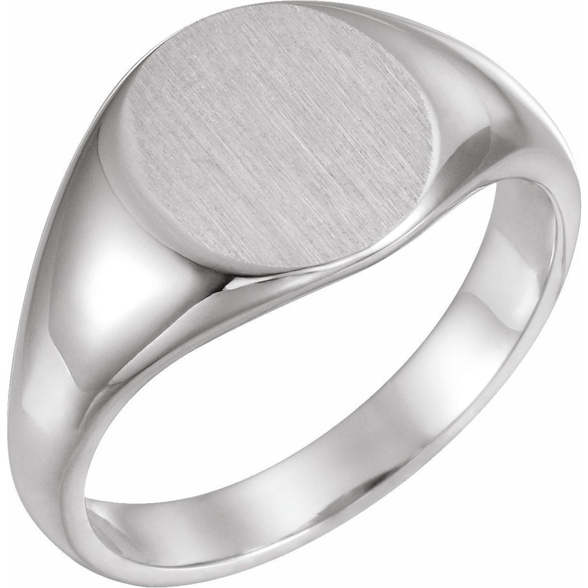 14K White 12.5x10.5 mm Oval Signet Ring