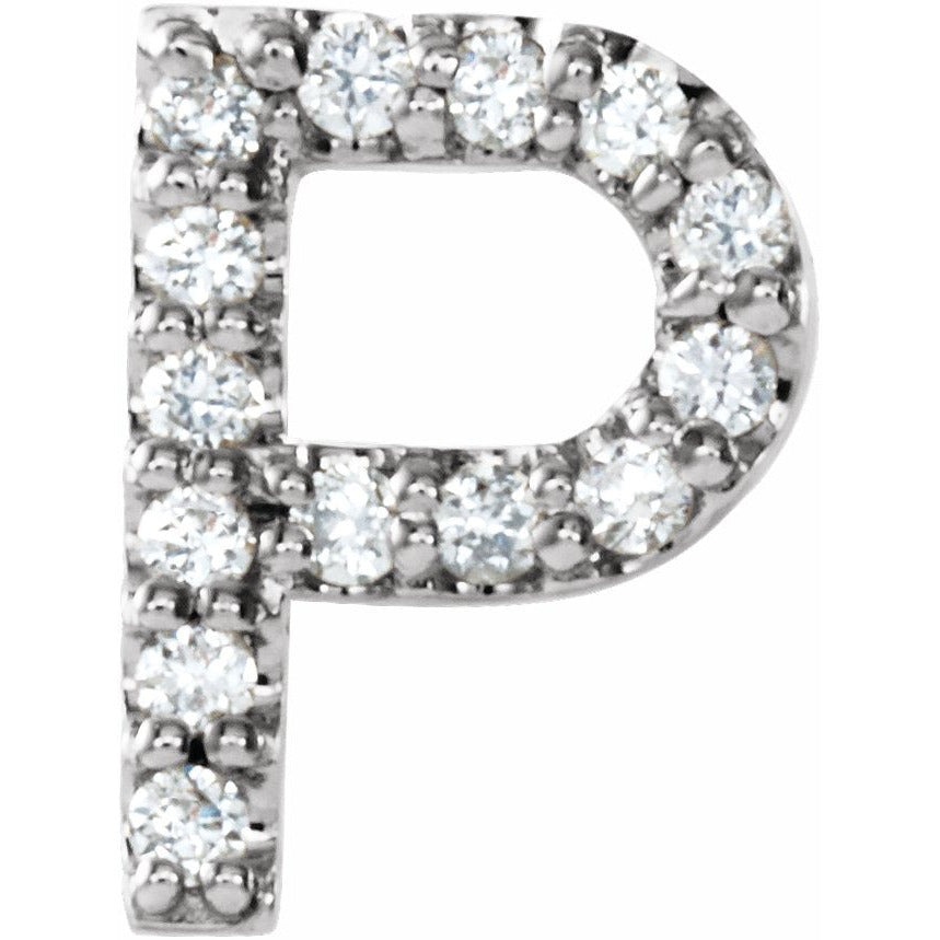 14K White .06 CTW Diamond Single Initial P Earring