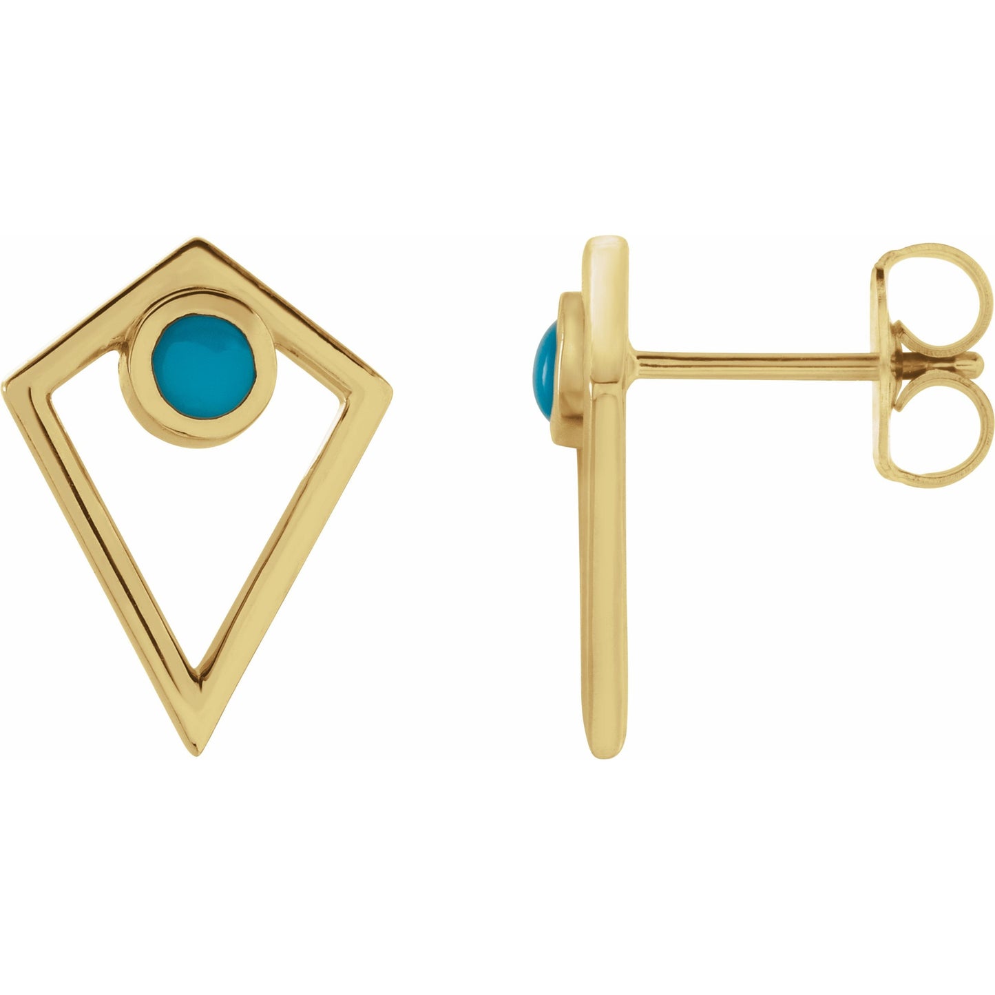 14K Yellow Turquoise Cabochon Pyramid Earrings