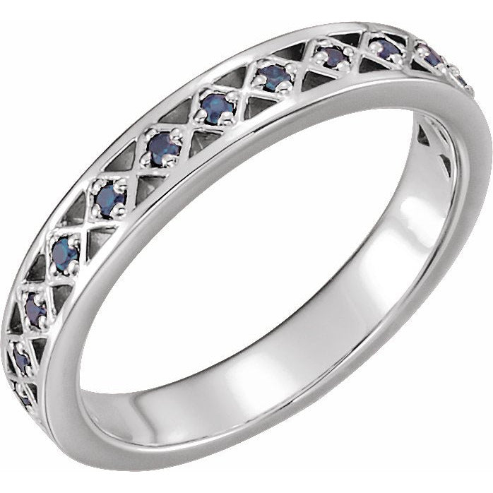 14K White Blue Sapphire Stackable Ring