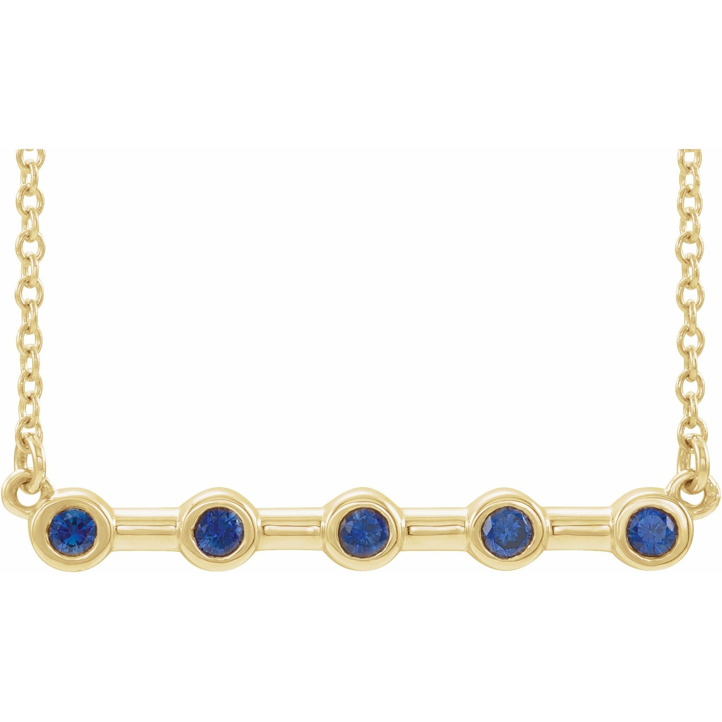 14K Yellow Blue Sapphire Bezel-Set Bar 18 Necklace