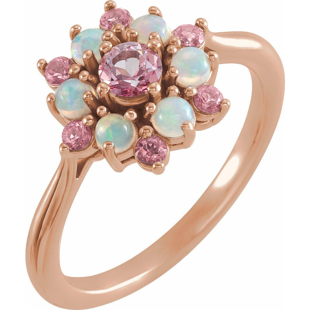 14K Rose Pink Tourmaline & Ethiopian Opal Floral-Inspired Ring