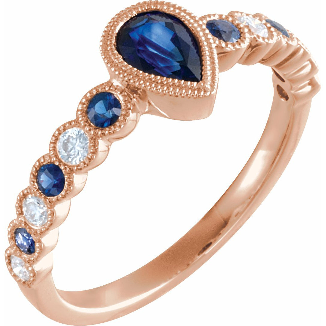 14K Rose Blue Sapphire & 1/6 CTW Diamond Ring