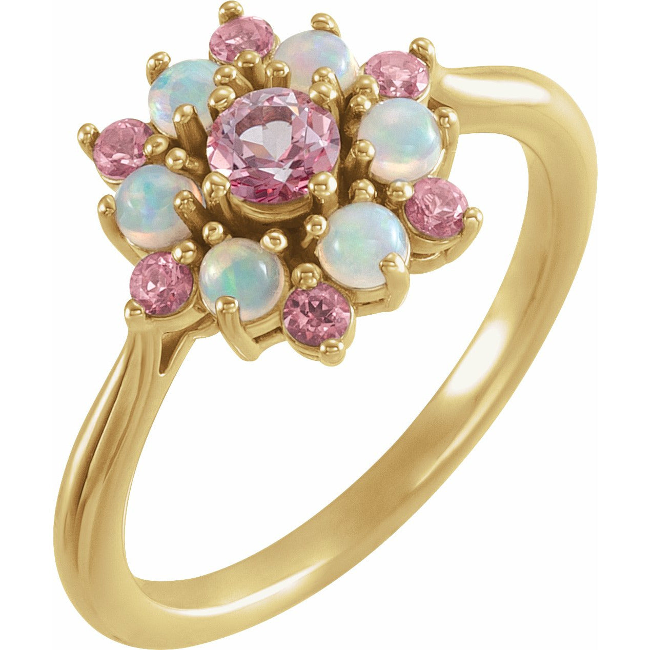 14K Yellow Pink Tourmaline & Ethiopian Opal Floral-Inspired Ring