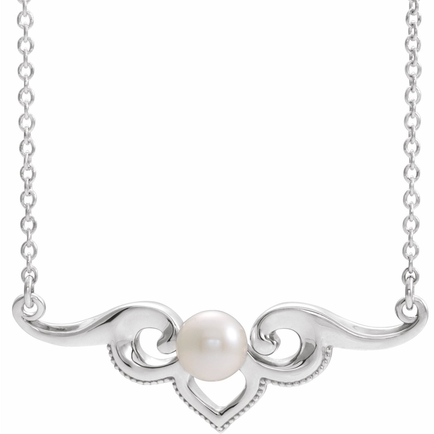 14K White Freshwater Cultured Pearl Bar 16 Necklace