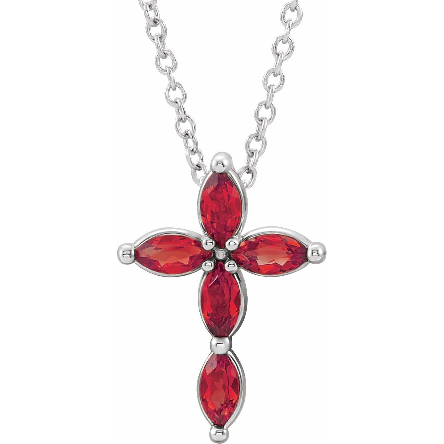 14K White Ruby Cross Necklace