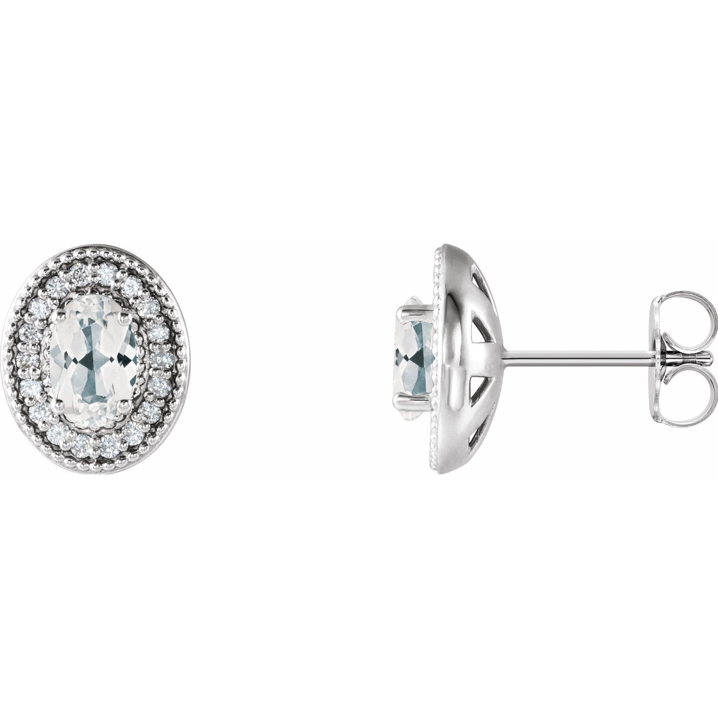 14K White Sapphire & 1/5 CTW Diamond Halo-Style Earrings