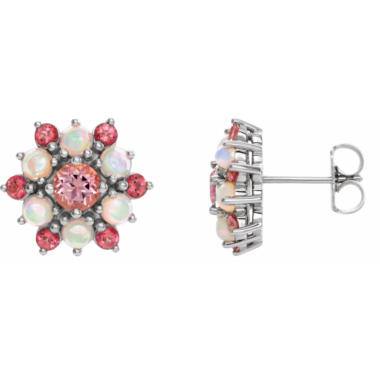 14K White Pink Tourmaline & Ethiopian Opal Cabochon Earrings