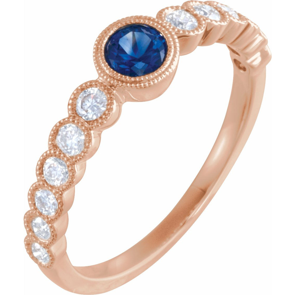 14K Rose Blue Sapphire & 1/2 CTW Diamond Ring