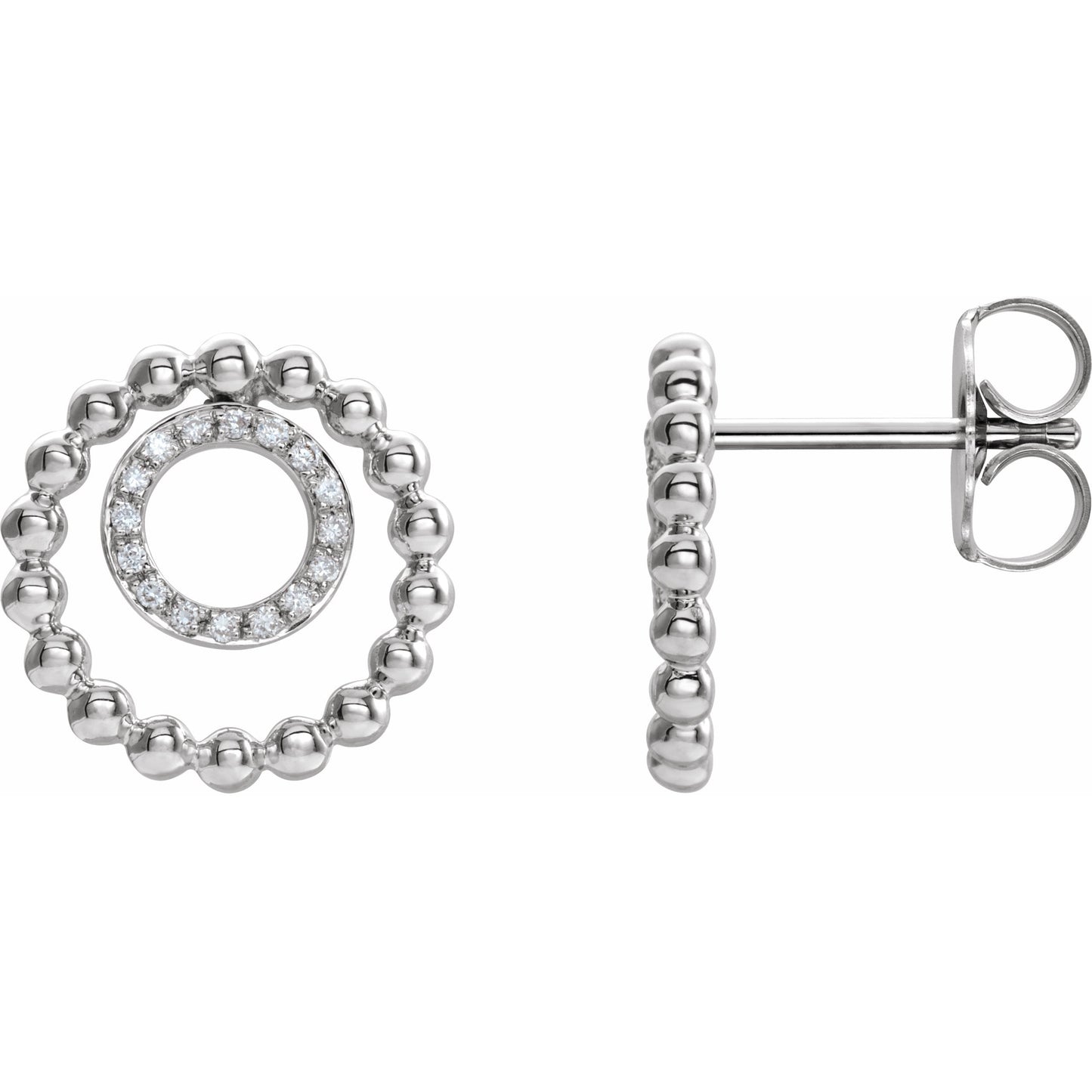 14K White 1/10 CTW Diamond Beaded Circle Earrings