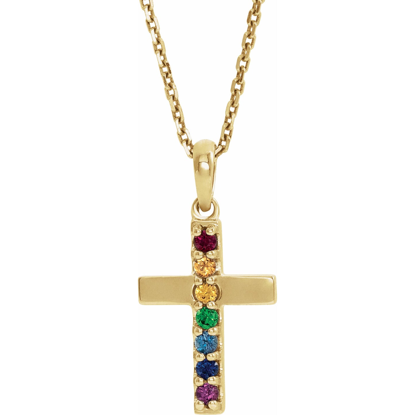 14K Yellow Multi-Gemstone Cross 16-18 Necklace
