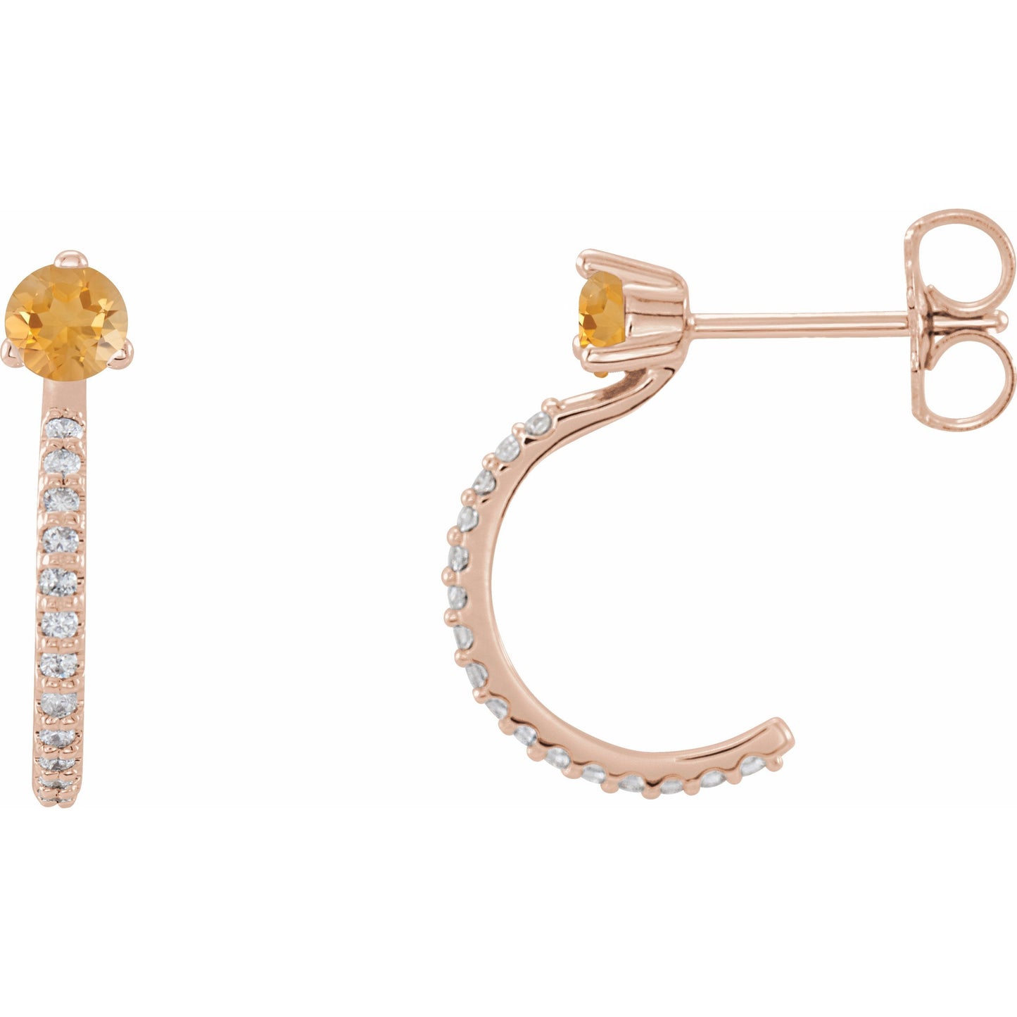 14K Rose Citrine & 1/6 CTW Diamond Hoop Earrings