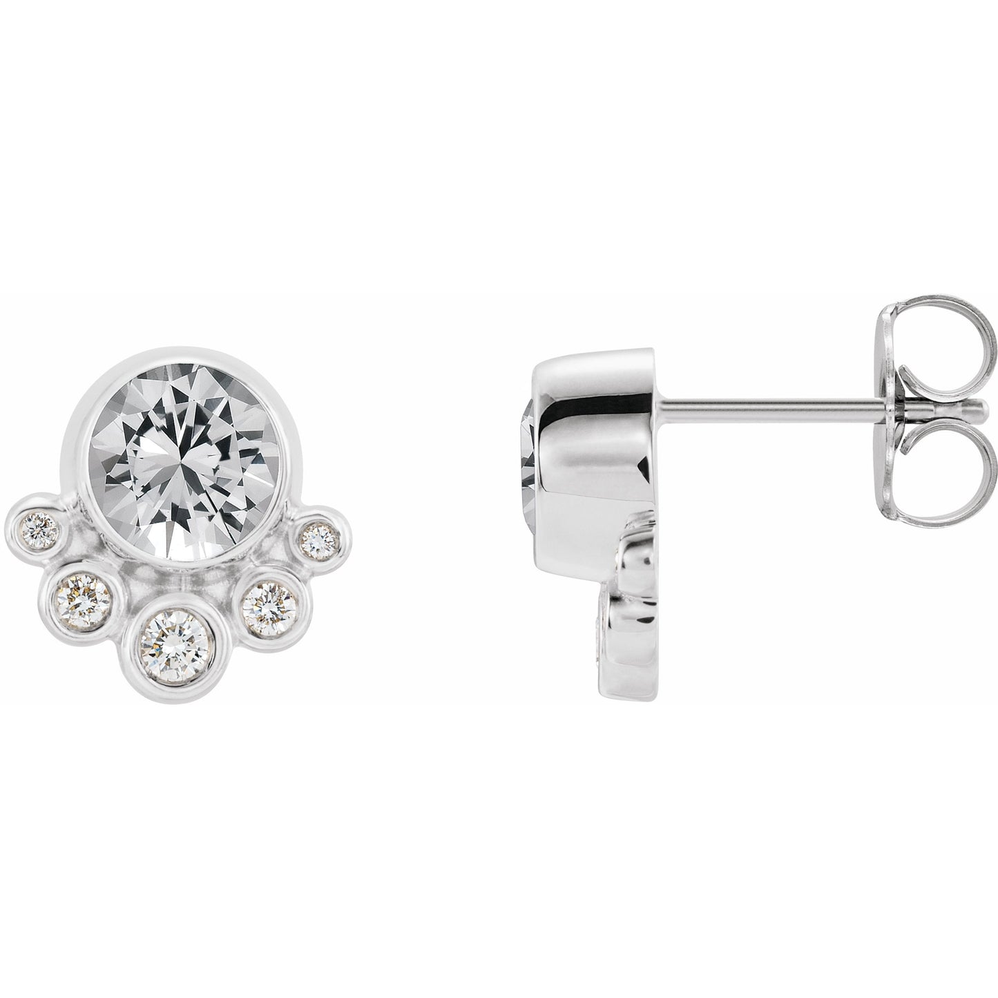 14K White Sapphire & 1/8 CTW Diamond Earrings