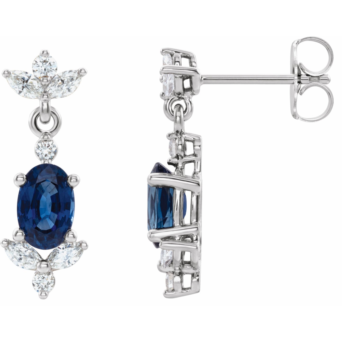 14K White Blue Sapphire & 1/3 CTW Diamond Earrings