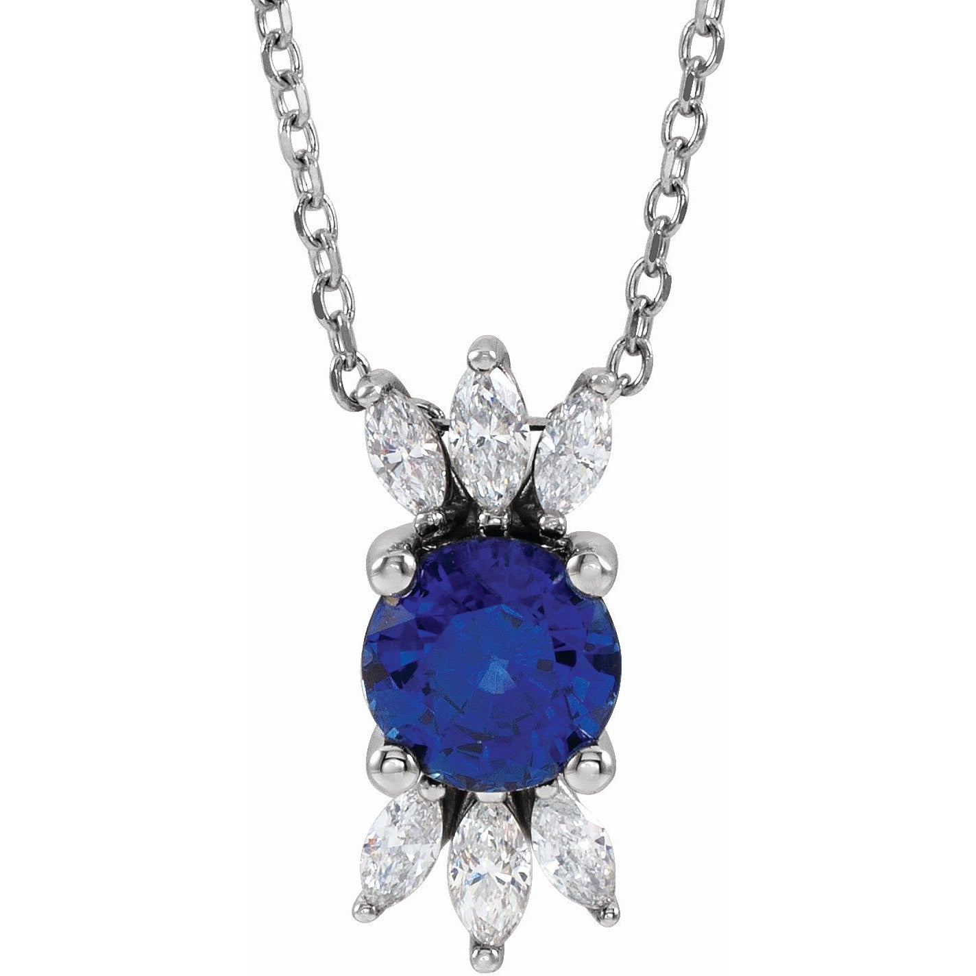 14K White Blue Sapphire & 1/5 CTW Diamond 16-18 Necklace