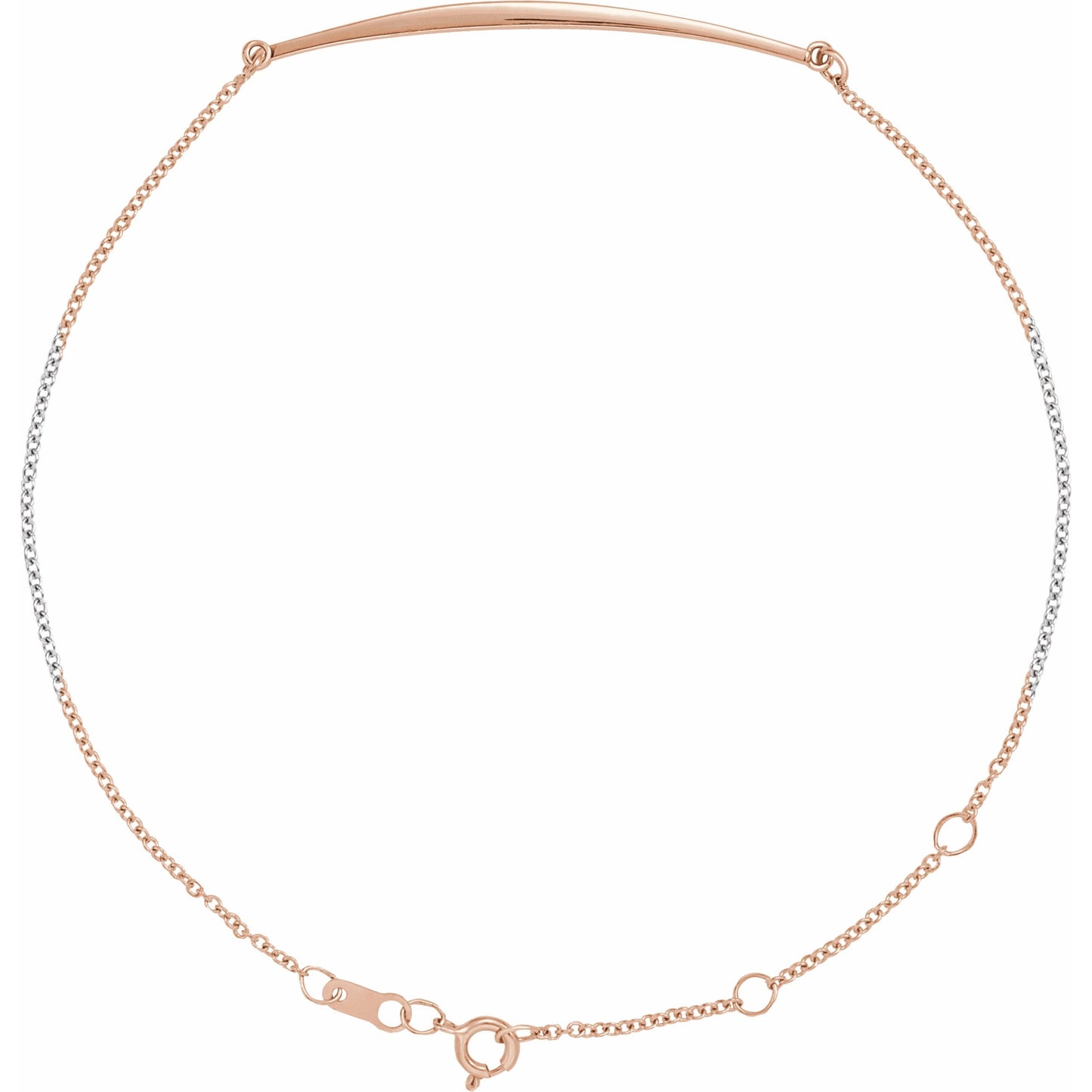 14K Rose Curved Bar 6 1/2-7 1/2 Bracelet