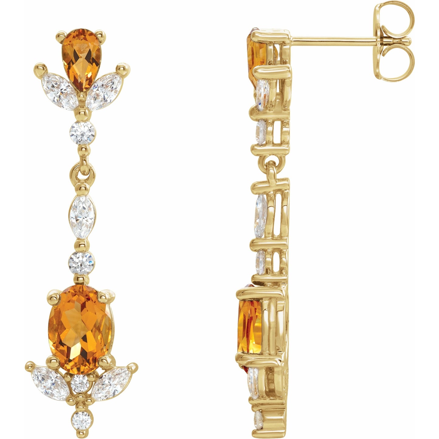14K Yellow Citrine and 3/4 CTW Diamond Earrings