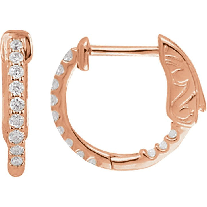14K Rose 1/4 CTW Diamond Inside-Outside 14.5 mm Hoop Earrings
