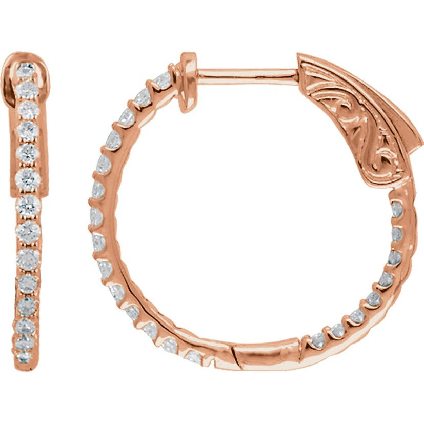 14K Rose 1/2 CTW Diamond Inside-Outside 19 mm Hoop Earrings