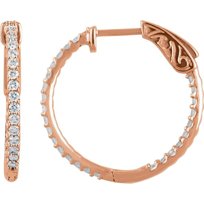 14K Rose 3/4 CTW Diamond Inside-Outside 23 mm Hoop Earrings