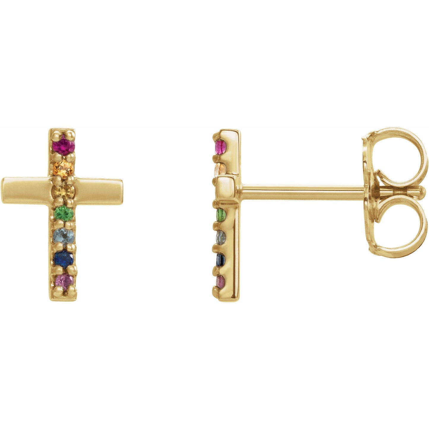 14K Yellow Multi-Gemstone Cross Earrings