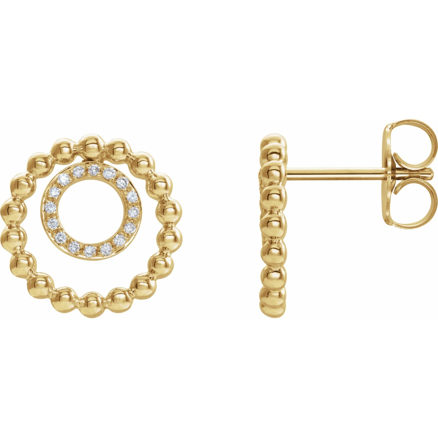 14K Yellow 1/10 CTW Diamond Beaded Circle Earrings