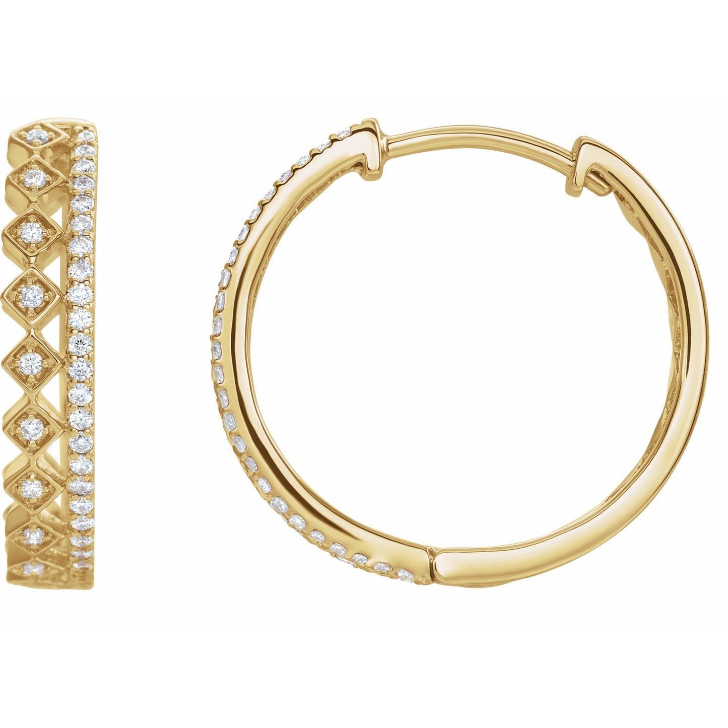 14K Yellow 1/4 CTW Diamond Geometric Hoop Earrings