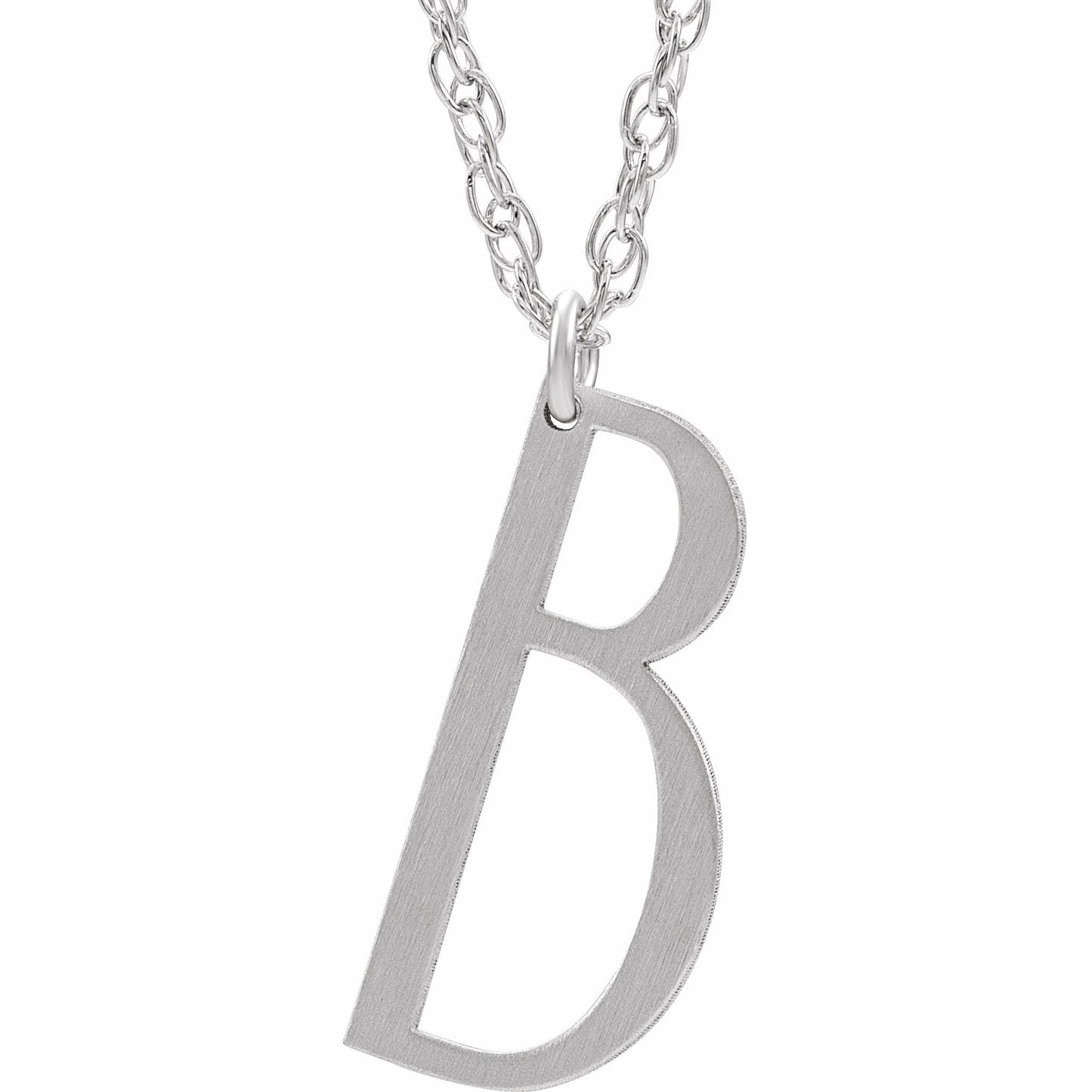 14K White Block Initial B 16-18 Necklace with Brush Finish