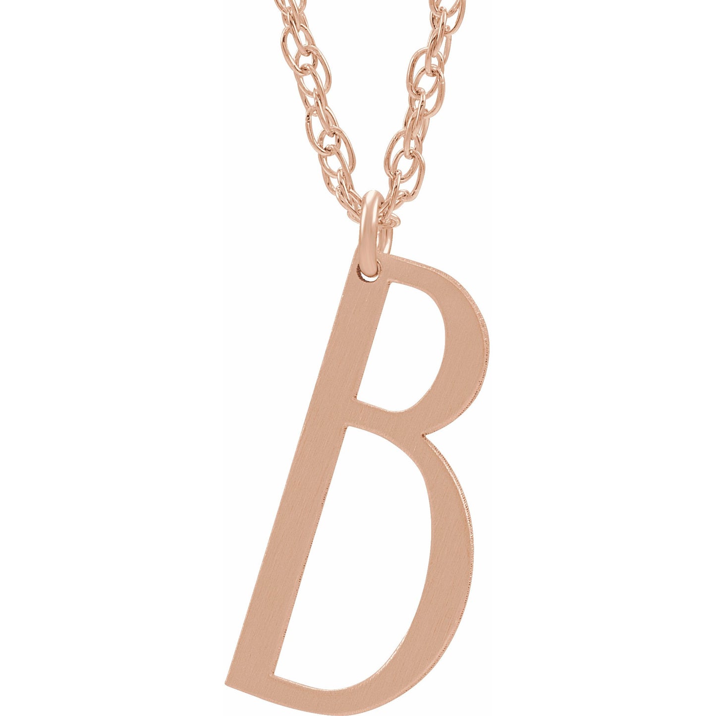 14K Rose Block Initial B 16-18 Necklace with Brush Finish
