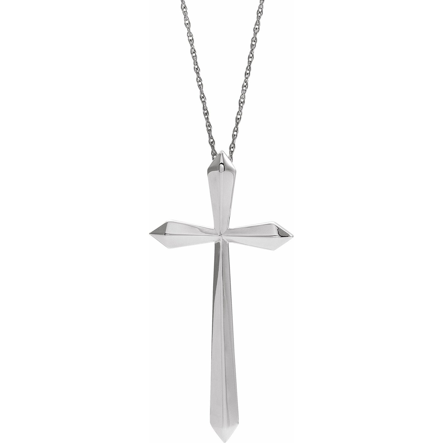 14K White 38x18.5 mm Elongated Cross 20 Necklace