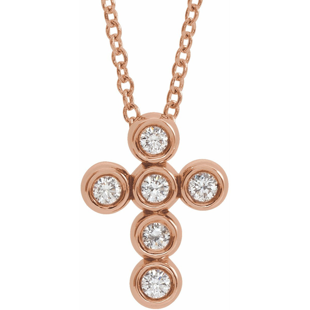 14K Rose 1/6 CTW Diamond Cross 16-18 Necklace