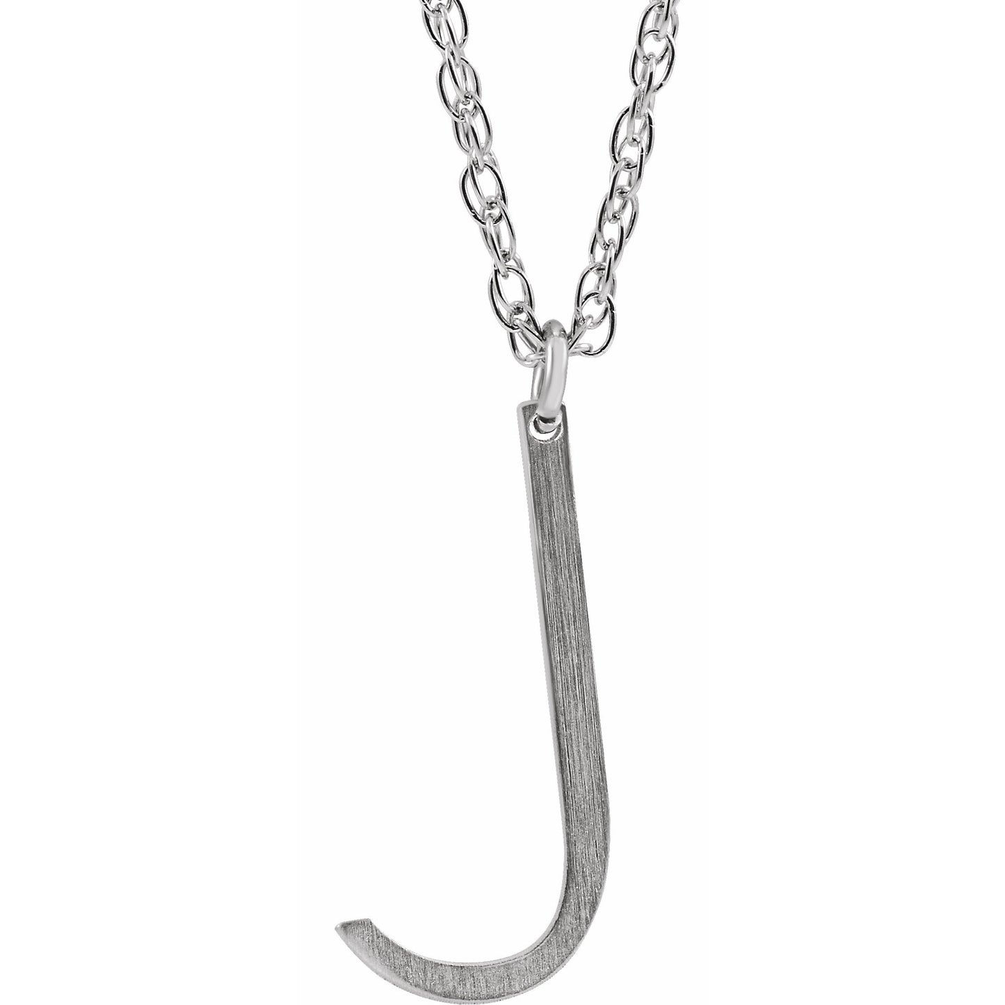 14K White Block Initial J 16-18 Necklace with Brush Finish