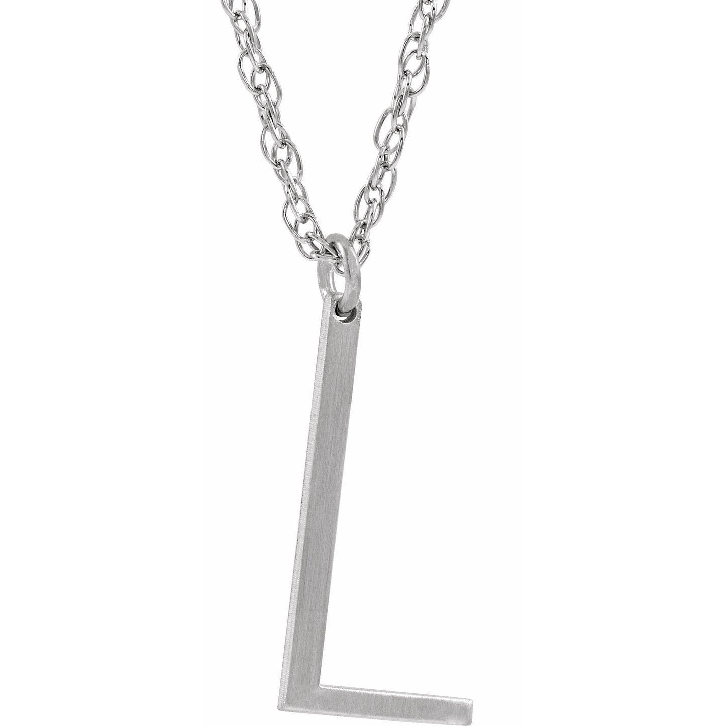 14K White Block Initial L 16-18 Necklace with Brush Finish
