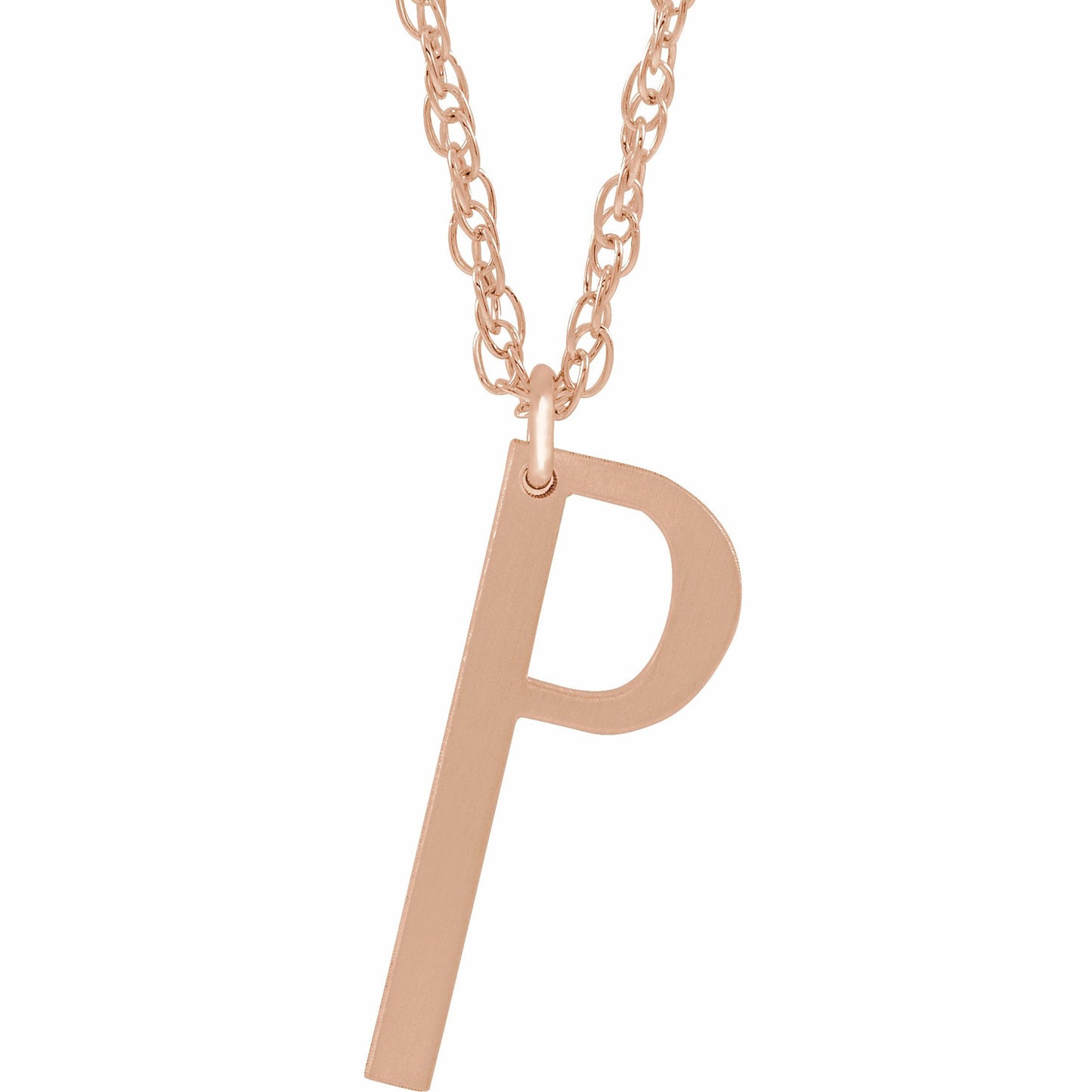 14K Rose Block Initial P 16-18 Necklace with Brush Finish