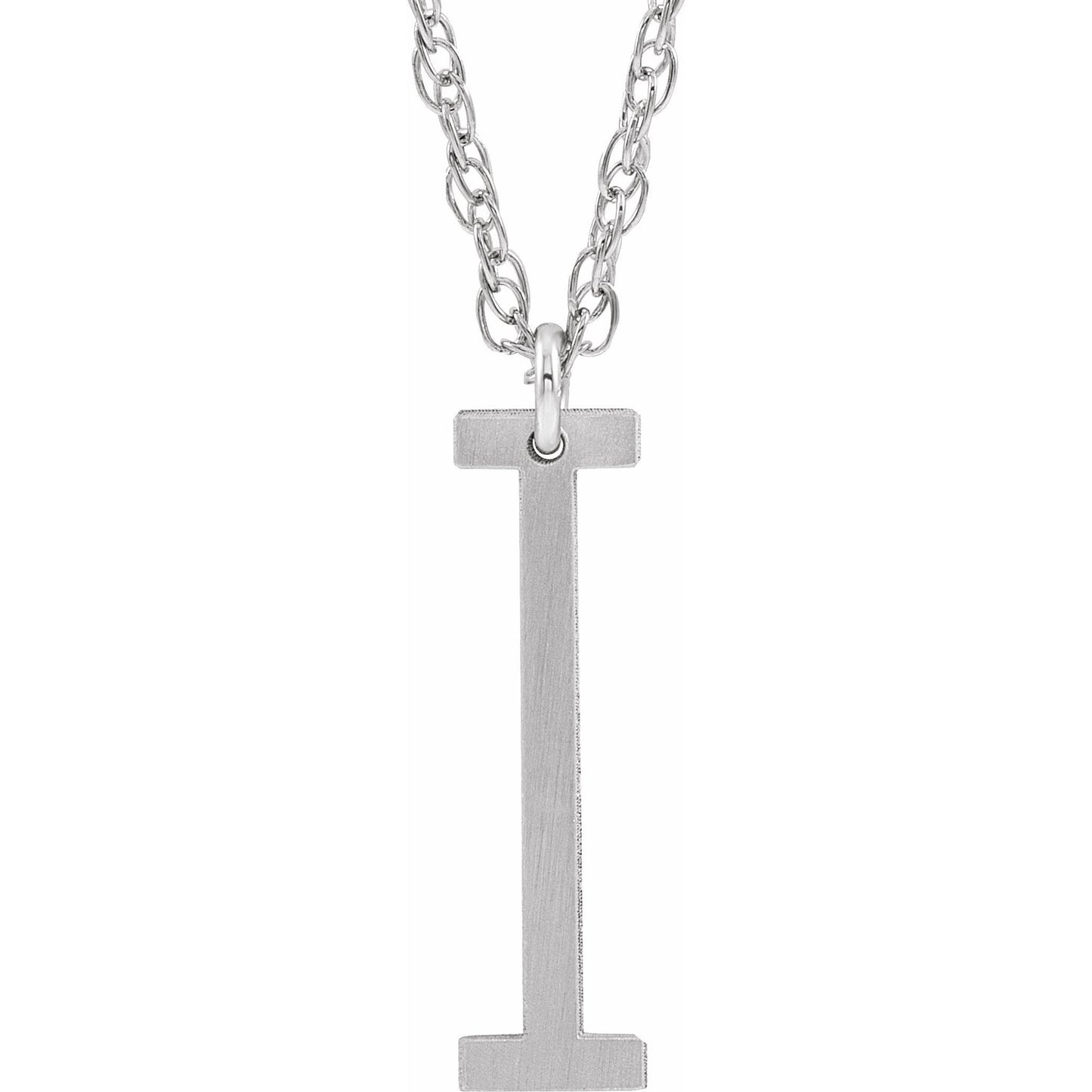 14K White Block Initial I 16-18 Necklace with Brush Finish
