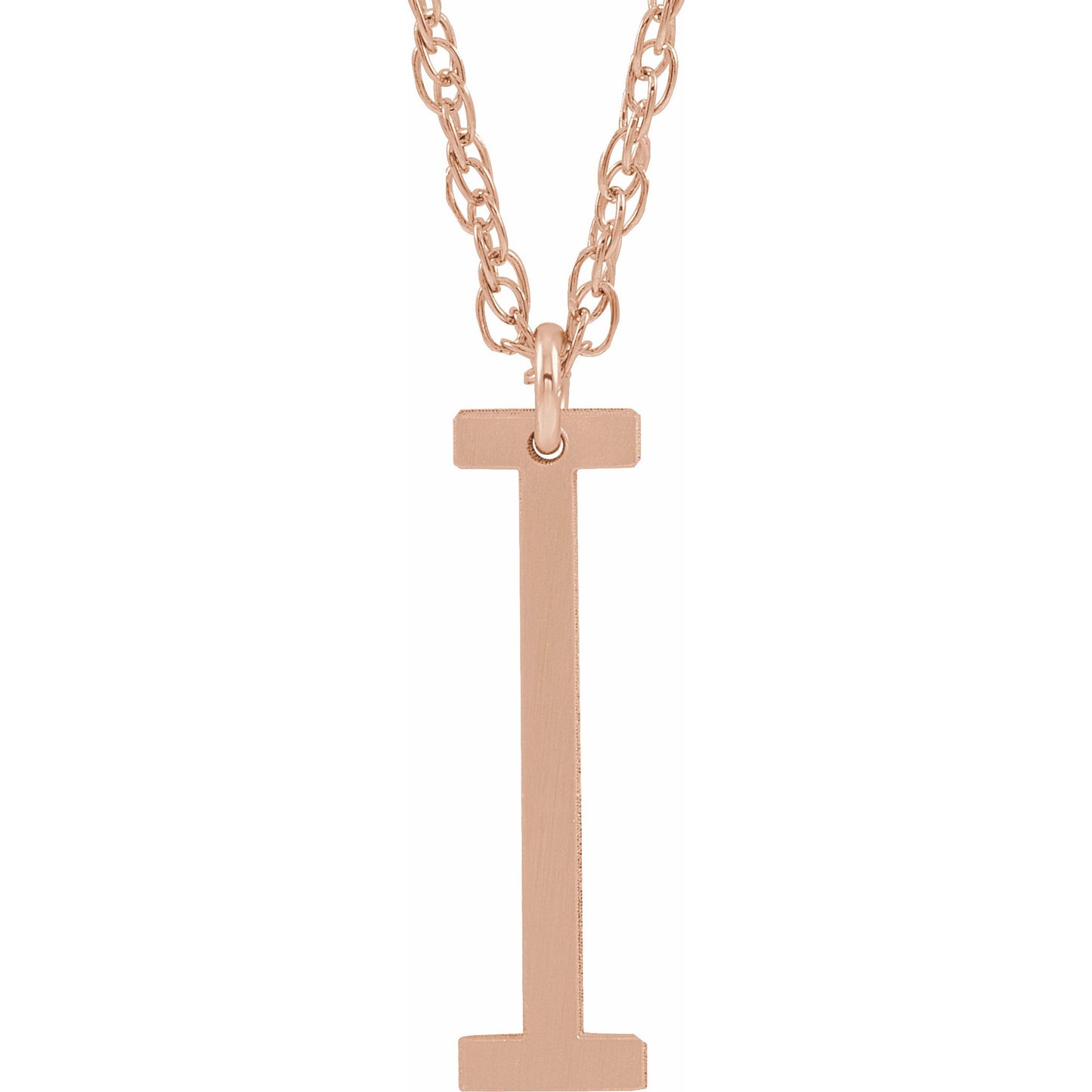 14K Rose Block Initial I 16-18 Necklace with Brush Finish