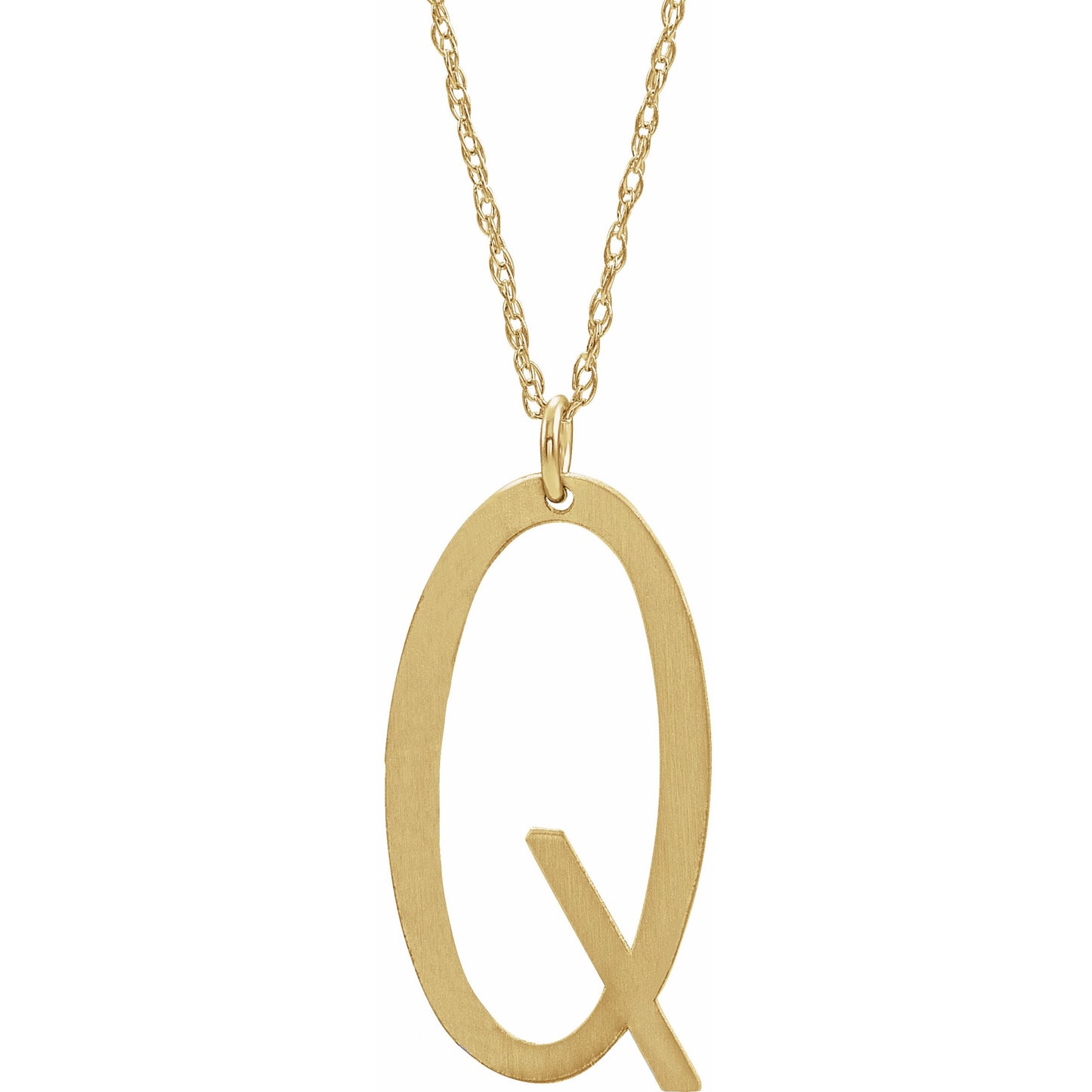 14K Yellow Block Initial Q 16-18 Necklace with Brush Finish