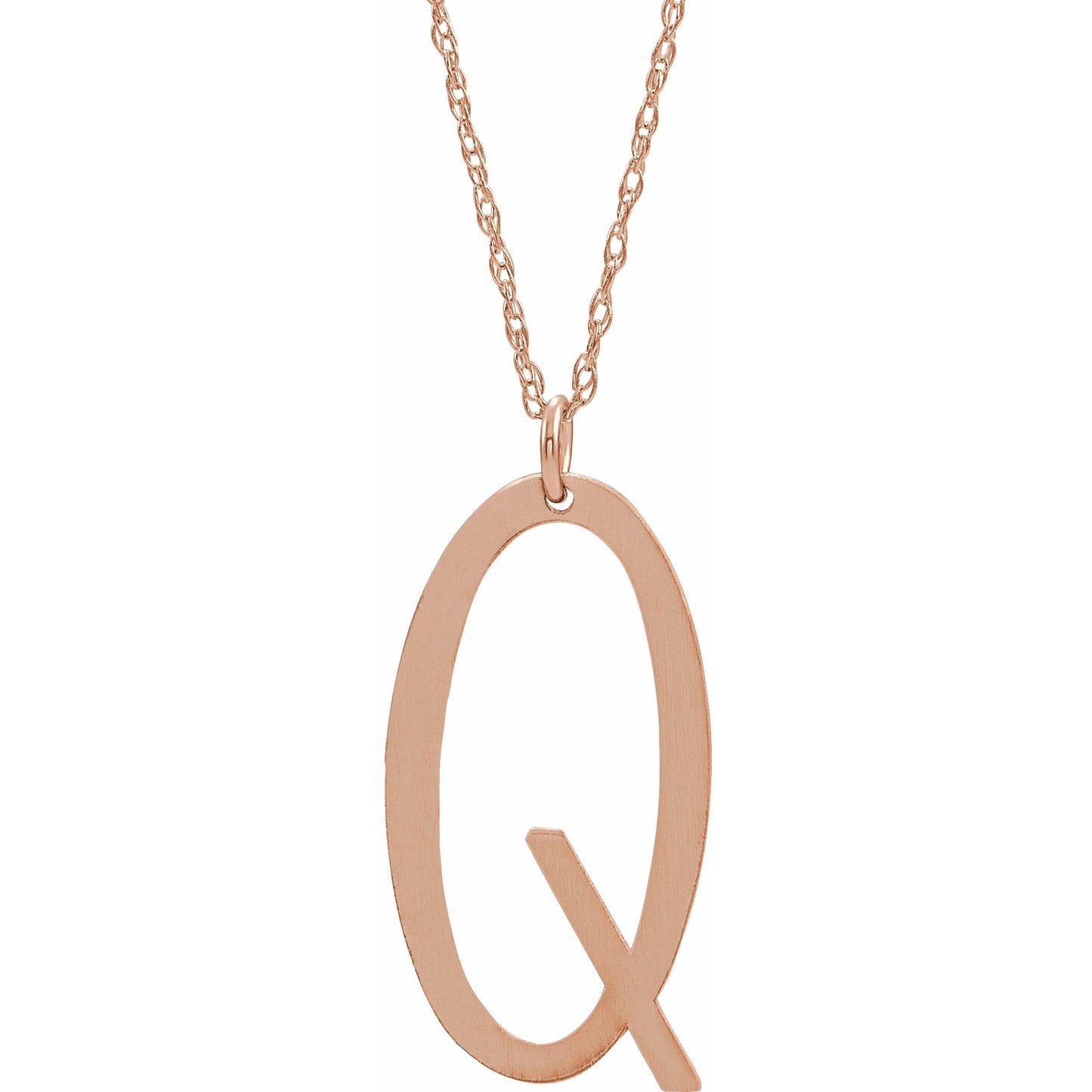 14K Rose Block Initial Q 16-18 Necklace with Brush Finish