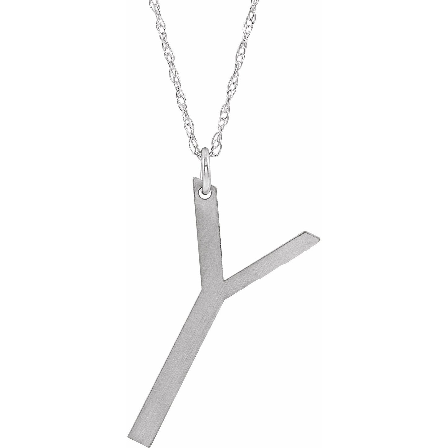 14K White Block Initial Y 16-18 Necklace with Brush Finish