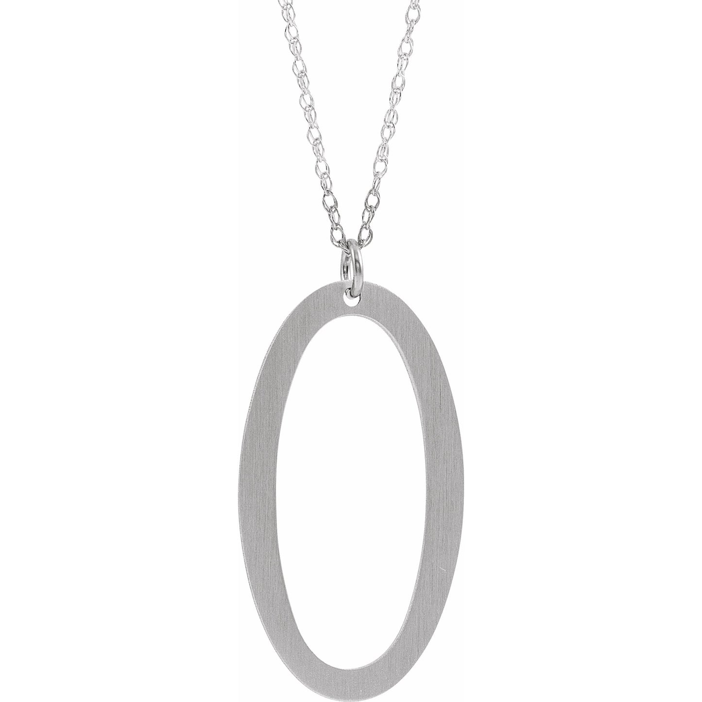 14K White Block Initial O 16-18 Necklace with Brush Finish