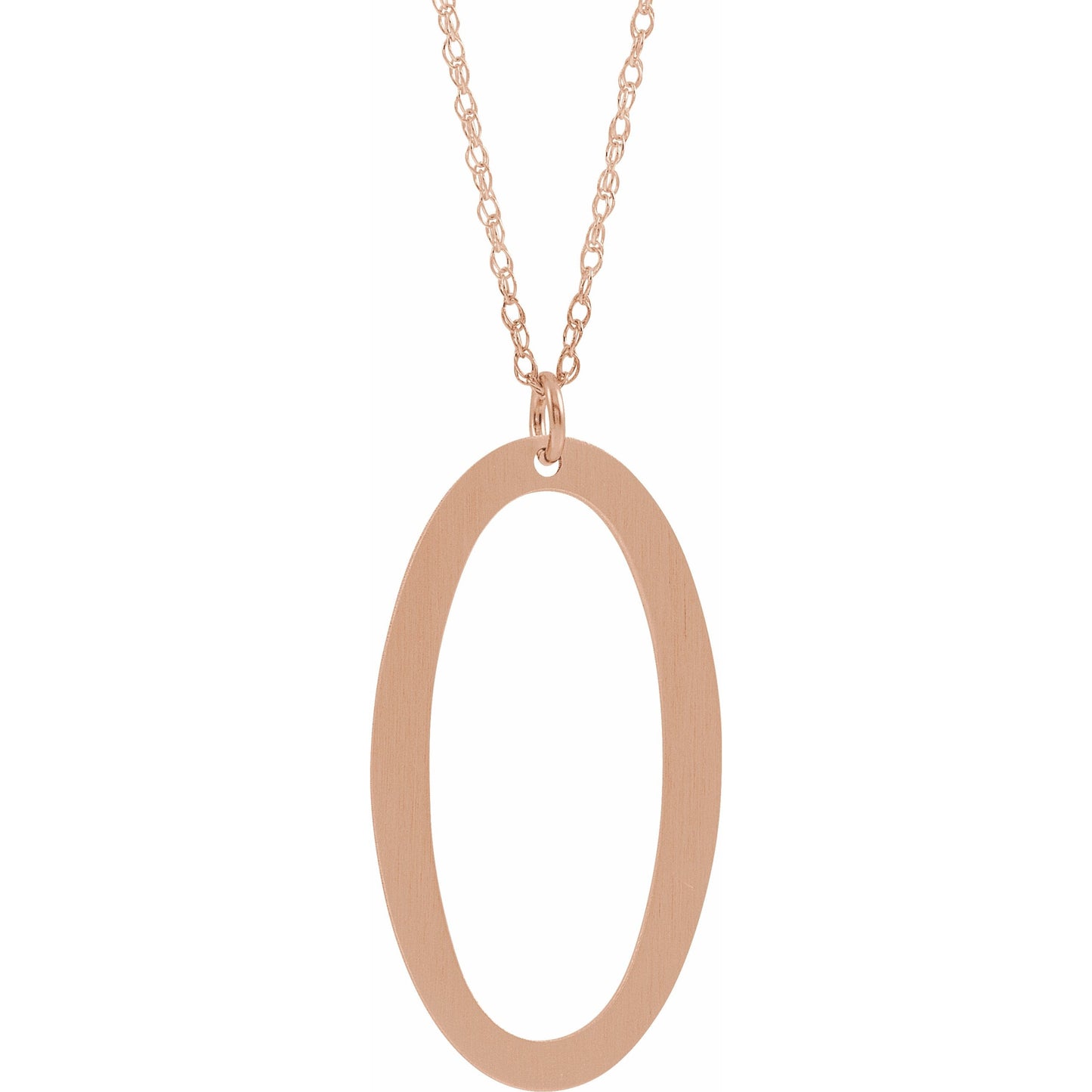 14K Rose Block Initial O 16-18 Necklace with Brush Finish