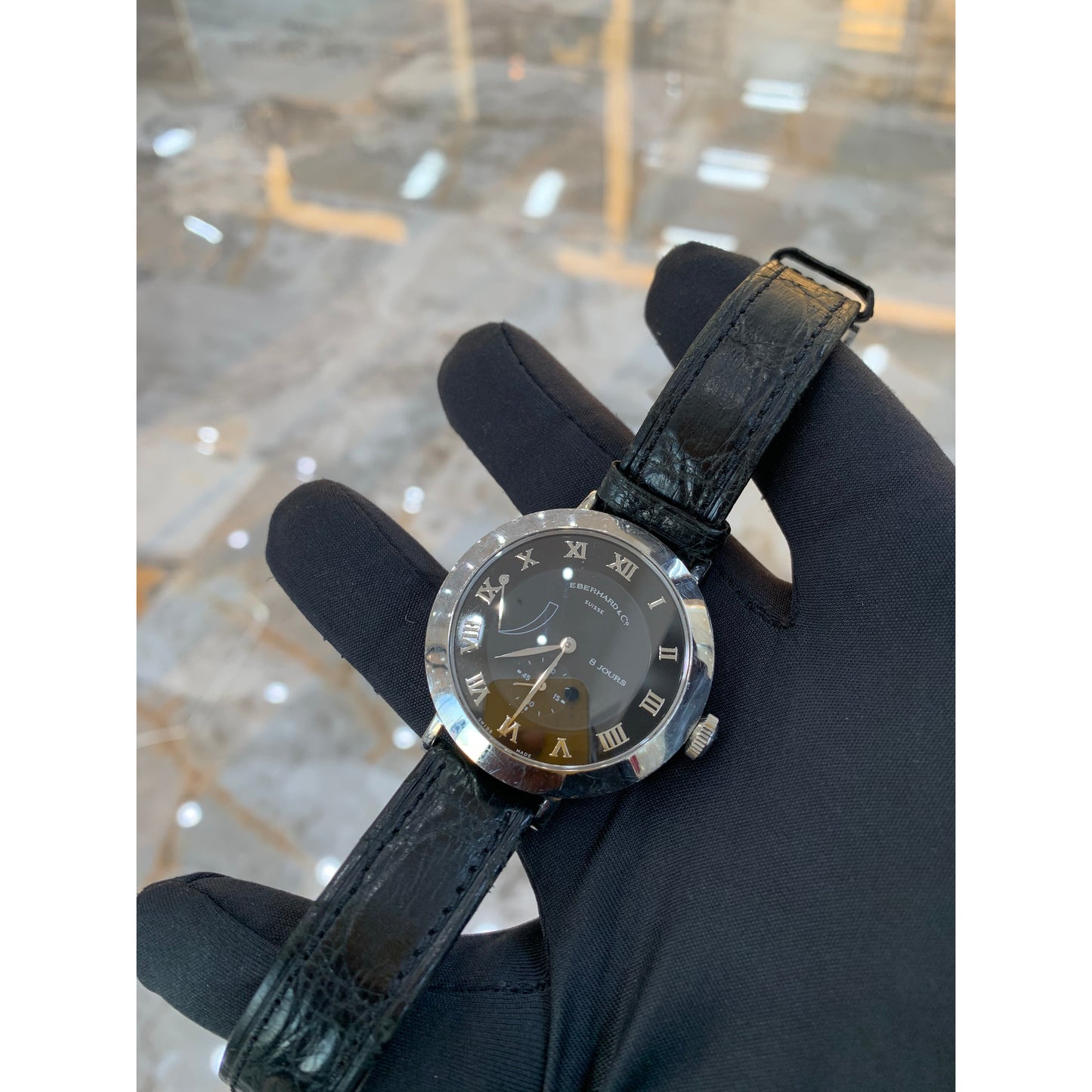 Pre-Owned Eberhard & Co Postillon Black Dial 8 Jours