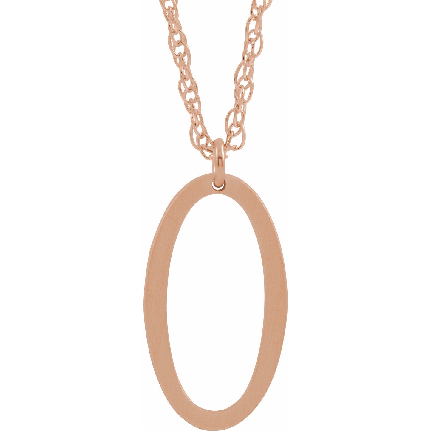 14K Rose Block Initial O 16-18 Necklace with Brush Finish